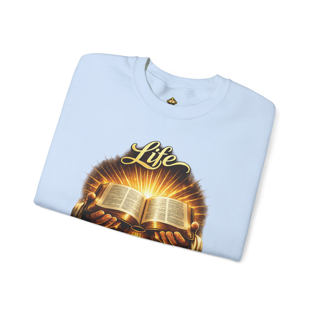 Christian Crewneck Sweatshirt - "Life is an Open Book Test" Inspirational Bible Design