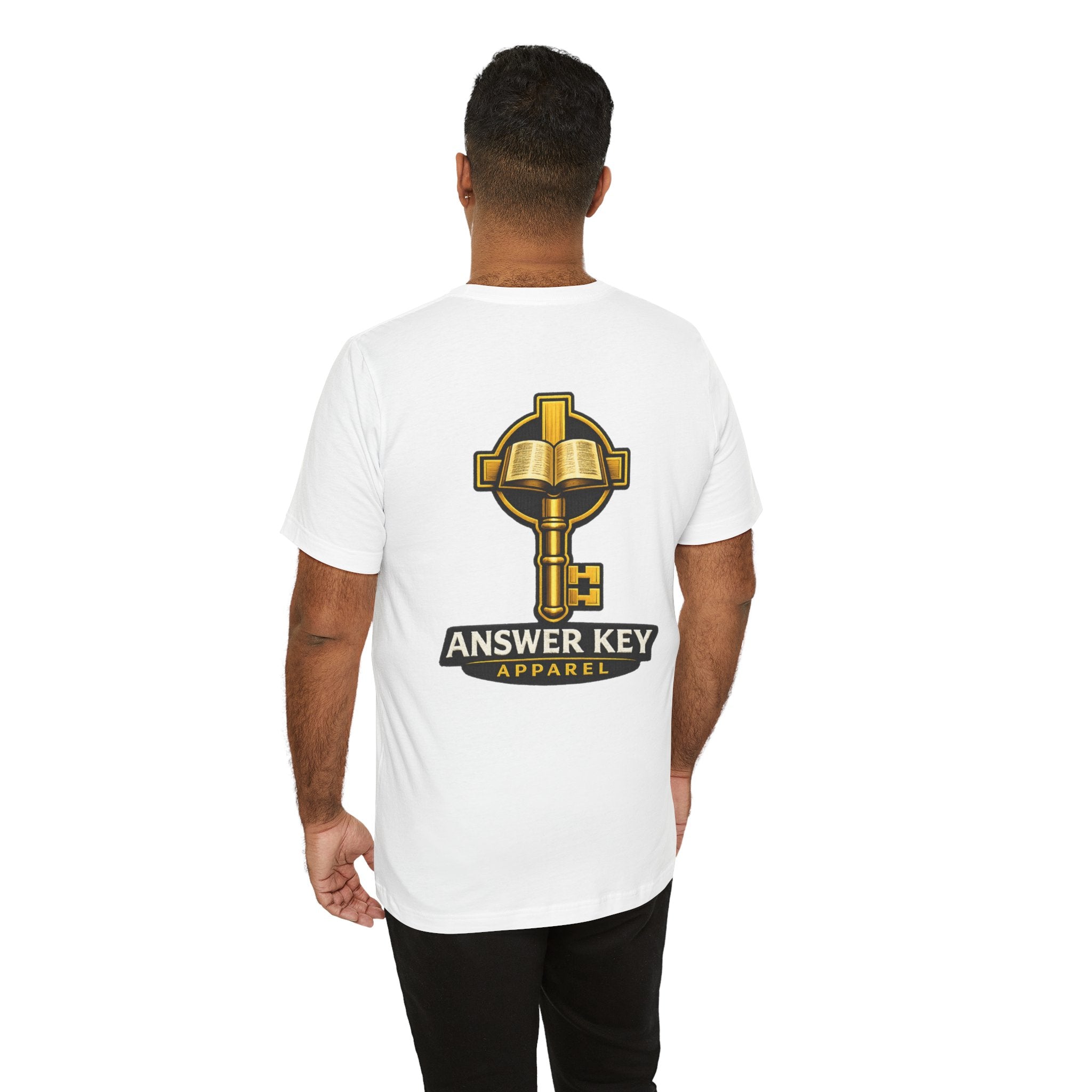 Hebrew YHWH Gold Script T-Shirt — Spiritual Faith Tee with Answer Key Logo