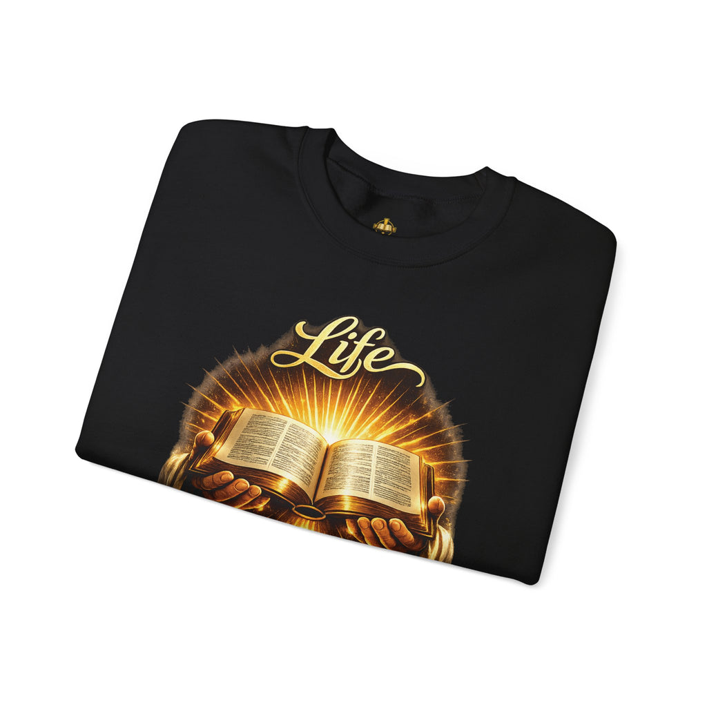 Christian Crewneck Sweatshirt - "Life is an Open Book Test" Inspirational Bible Design