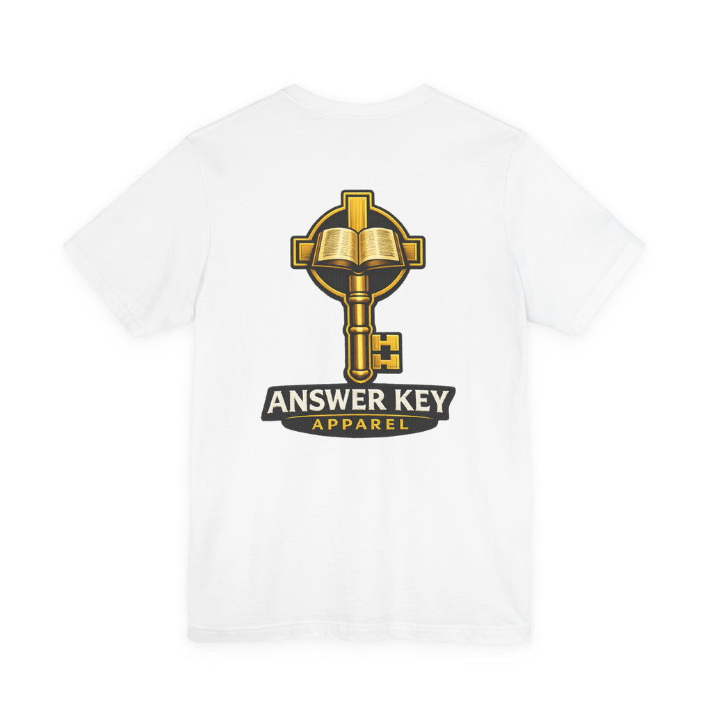 Hebrew YHWH Gold Script T-Shirt — Spiritual Faith Tee with Answer Key Logo